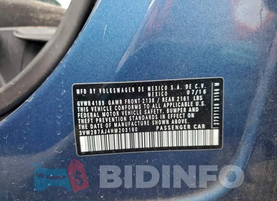 3VW2B7AJ4HM203160 Photo# 12