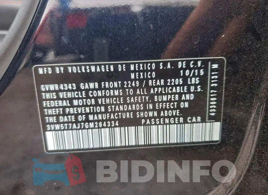 3VW5T7AJ7GM264334 Photo# 12
