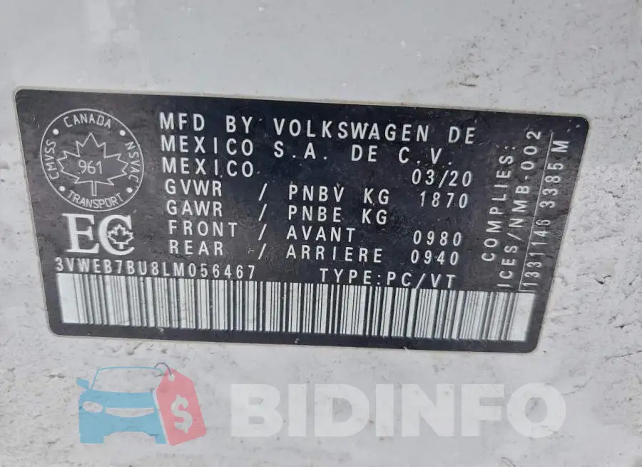 3VWEB7BU8LM056467 Photo# 12