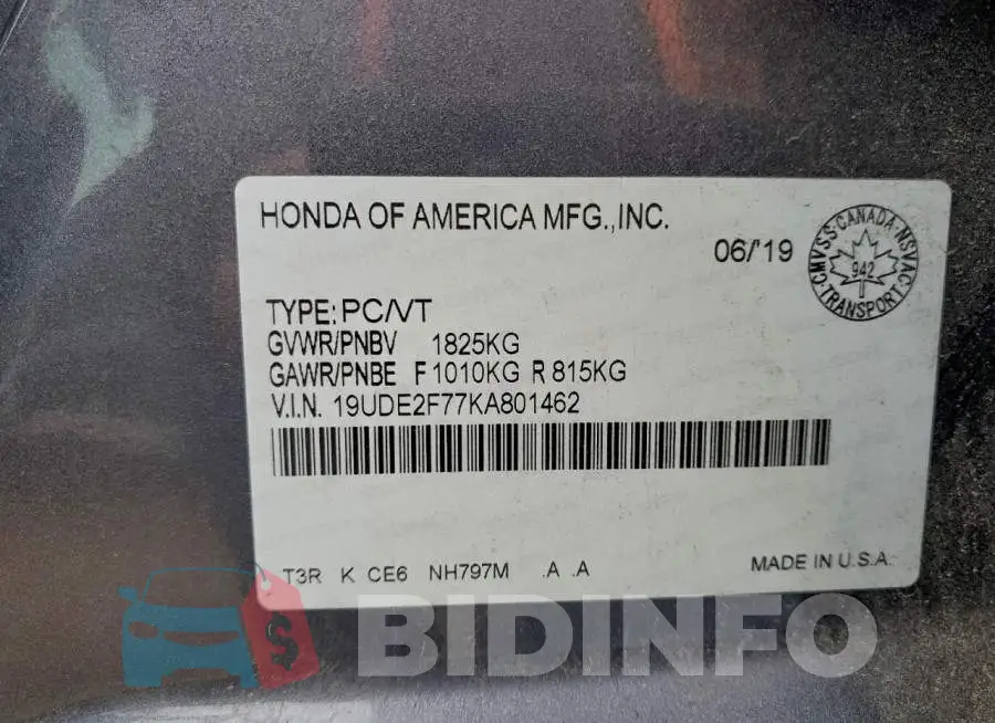 19UDE2F77KA801462 Photo# 13