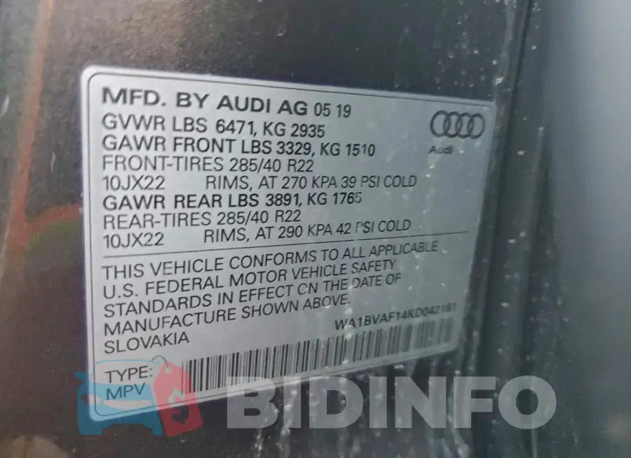 WA1BVAF14KD042161 Photo# 13