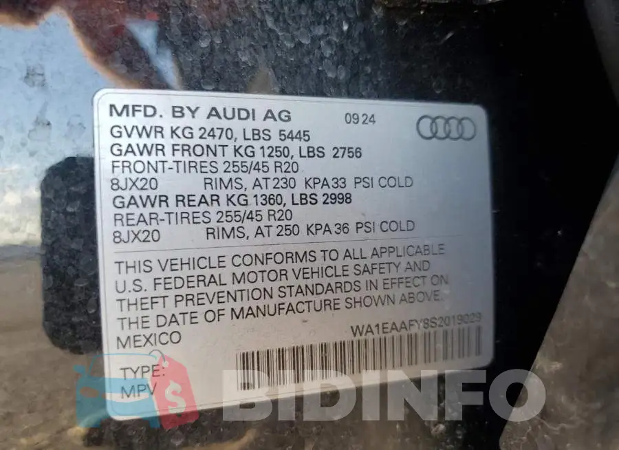 WA1EAAFY8S2019029 Photo# 13