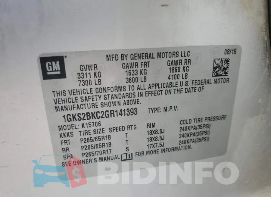 1GKS2BKC2GR141393 Photo# 13