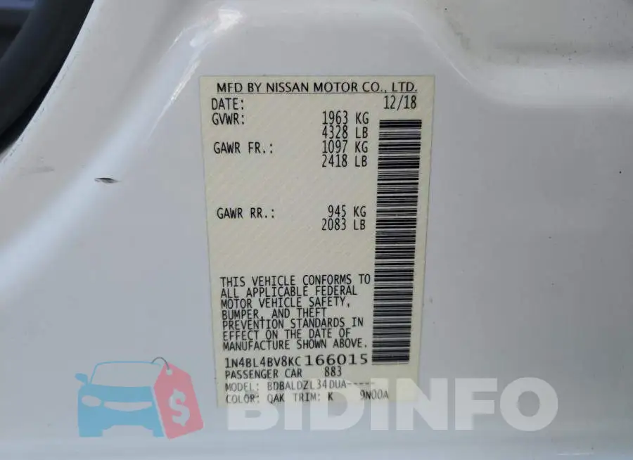 1N4BL4BV8KC166015 Photo# 12