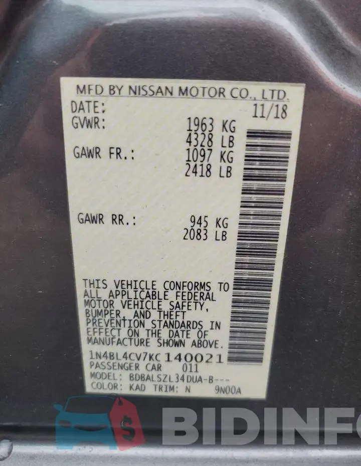 1N4BL4CV7KC140021 Photo# 12