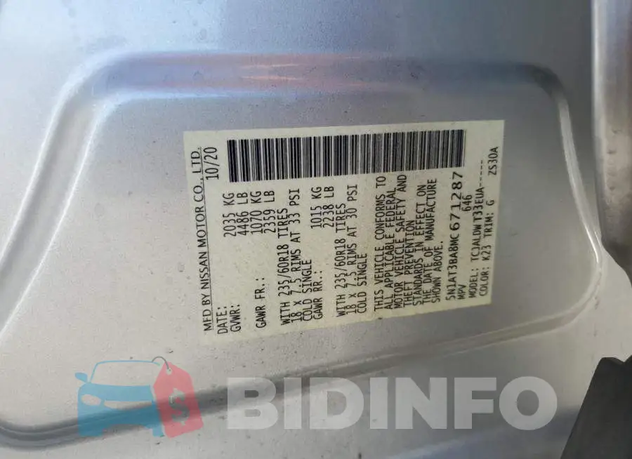 5N1AT3BA8MC671287 Photo# 13