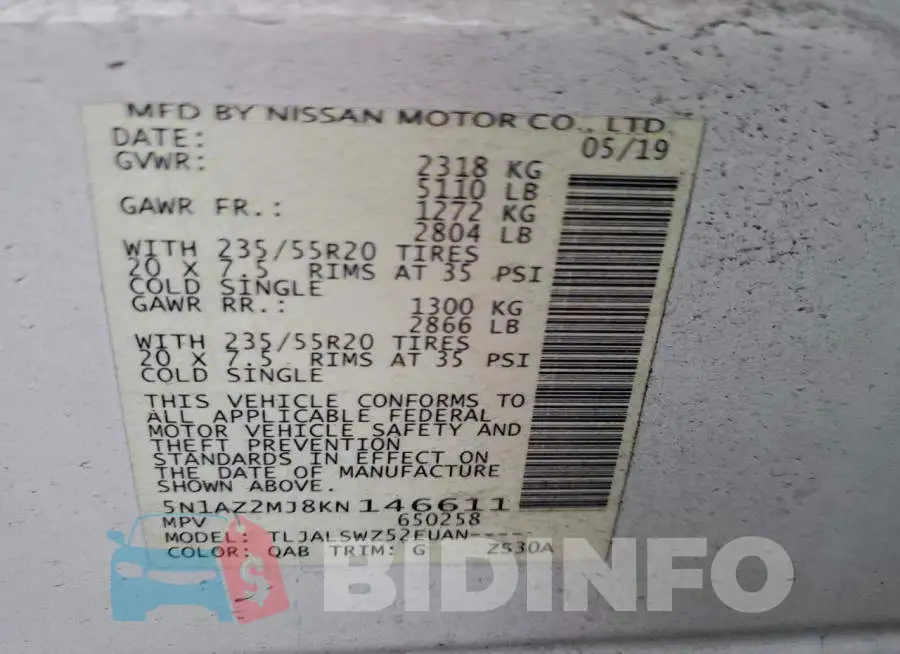 5N1AZ2MJ8KN146611 Photo# 14