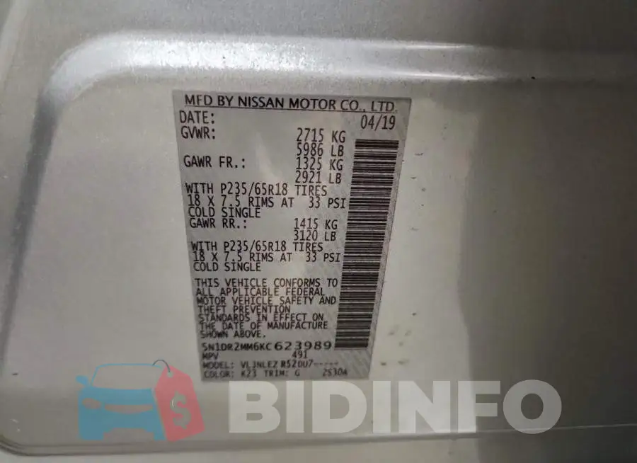 5N1DR2MM6KC623989 Photo# 13