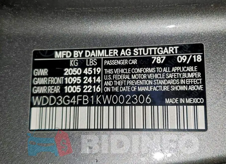 WDD3G4FB1KW002306 Photo# 12