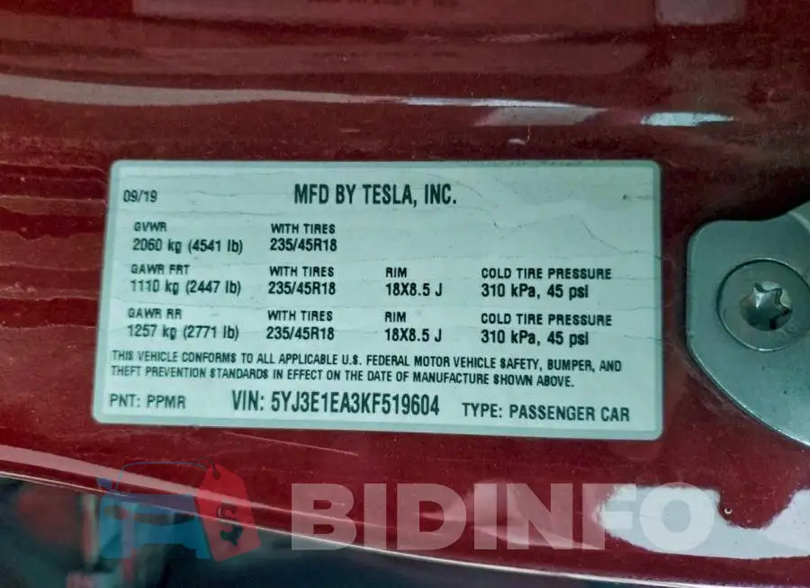 5YJ3E1EA3KF519604 Photo# 13