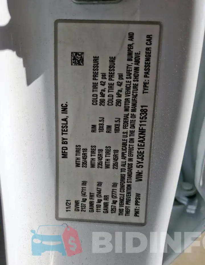 5YJ3E1EAXNF115381 Photo# 12