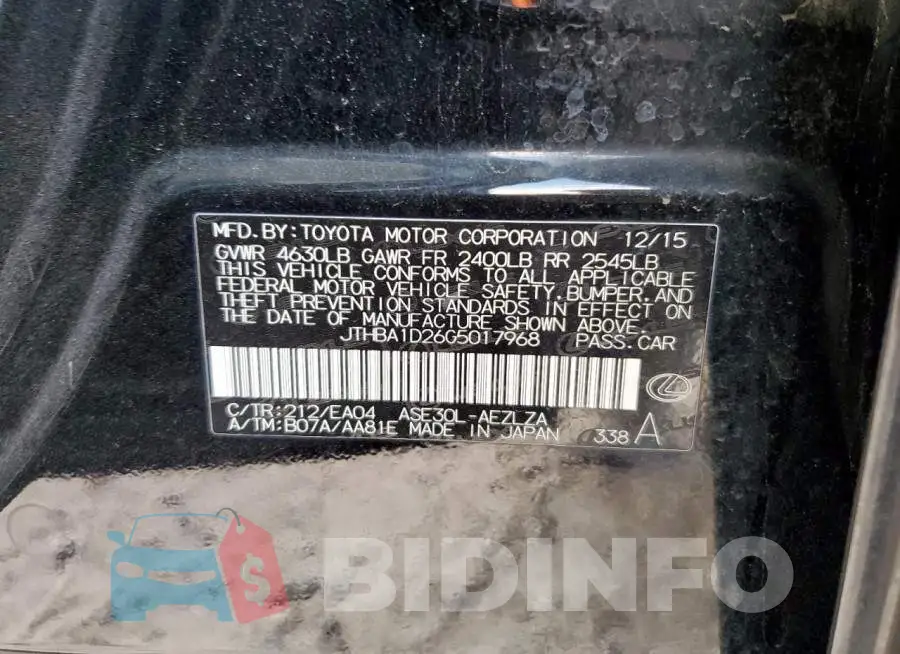 JTHBA1D26G5017968 Photo# 12
