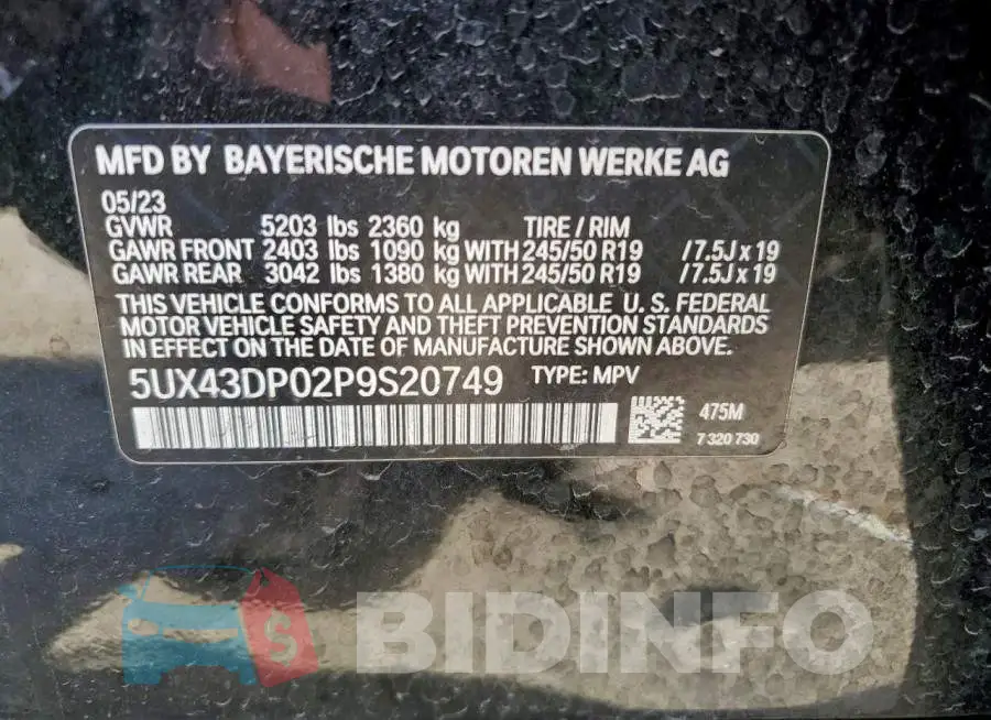 5UX43DP02P9S20749 Photo# 13