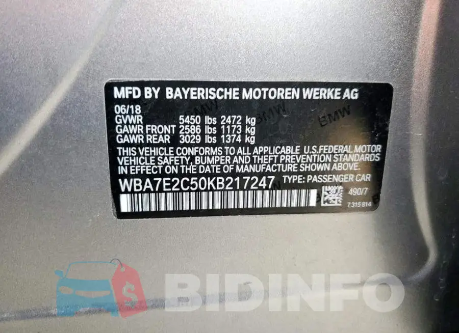 WBA7E2C50KB217247 Photo# 13