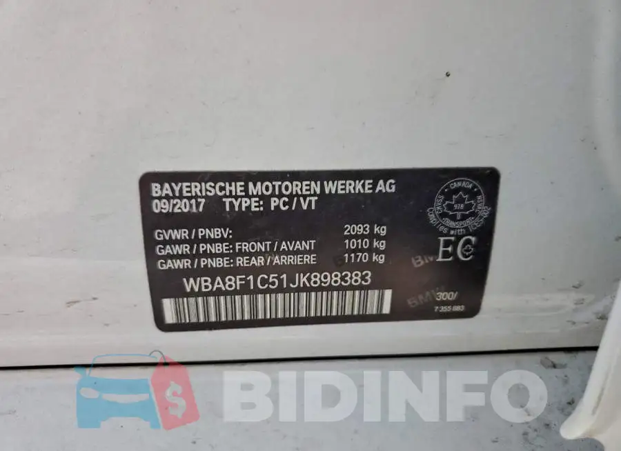 WBA8F1C51JK898383 Photo# 13