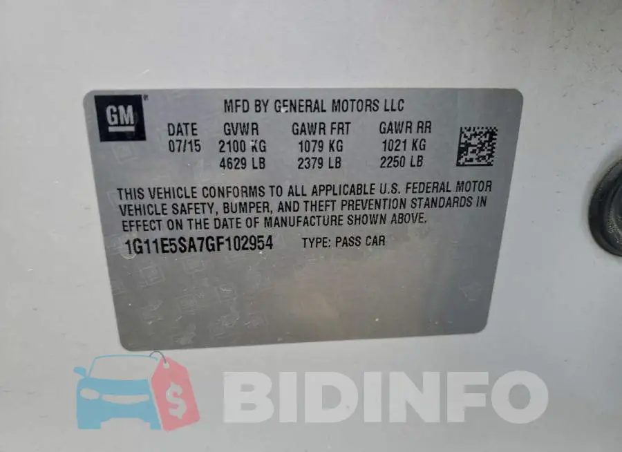 1G11E5SA7GF102954 Photo# 12