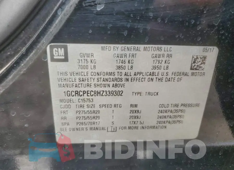 1GCRCPEC8HZ339302 Photo# 12