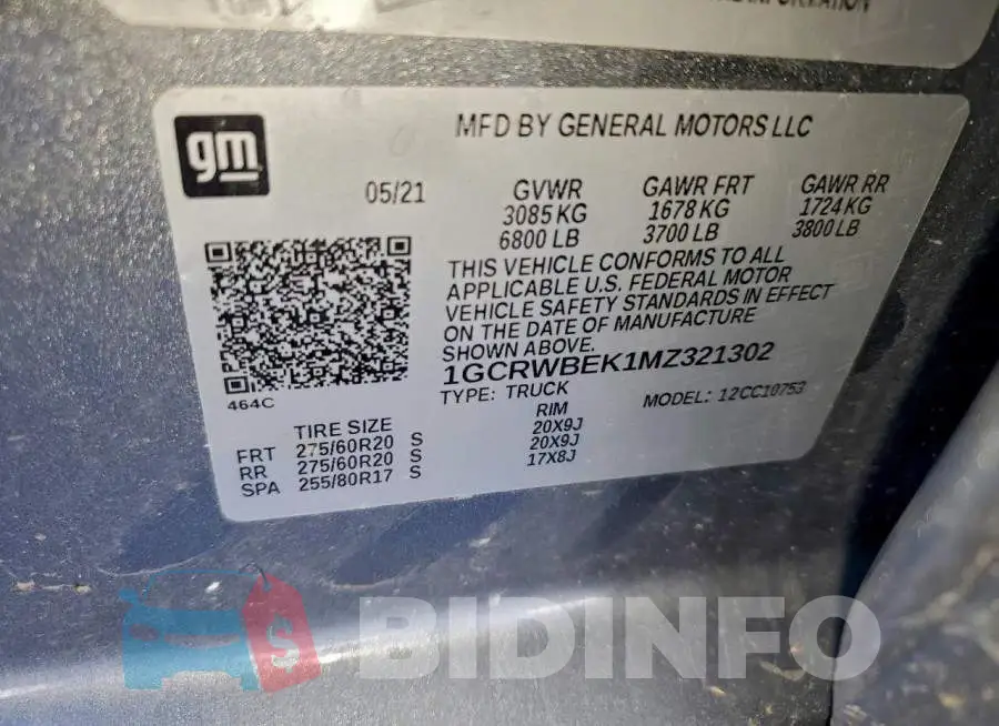 1GCRWBEK1MZ321302 Photo# 12