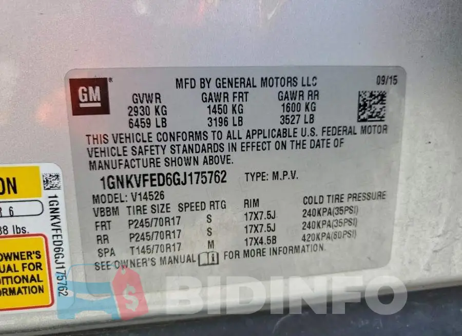 1GNKVFED6GJ175762 Photo# 14