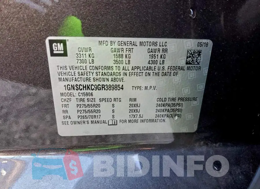 1GNSCHKC9GR389854 Photo# 14