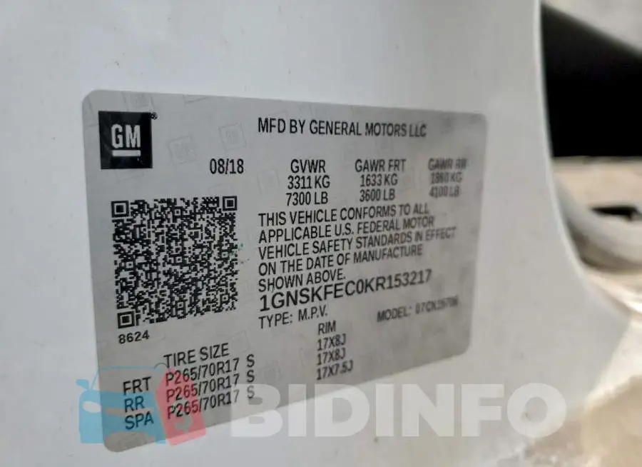 1GNSKFEC0KR153217 Photo# 14