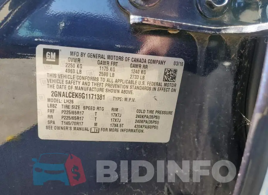 2GNALCEK6G1171381 Photo# 13