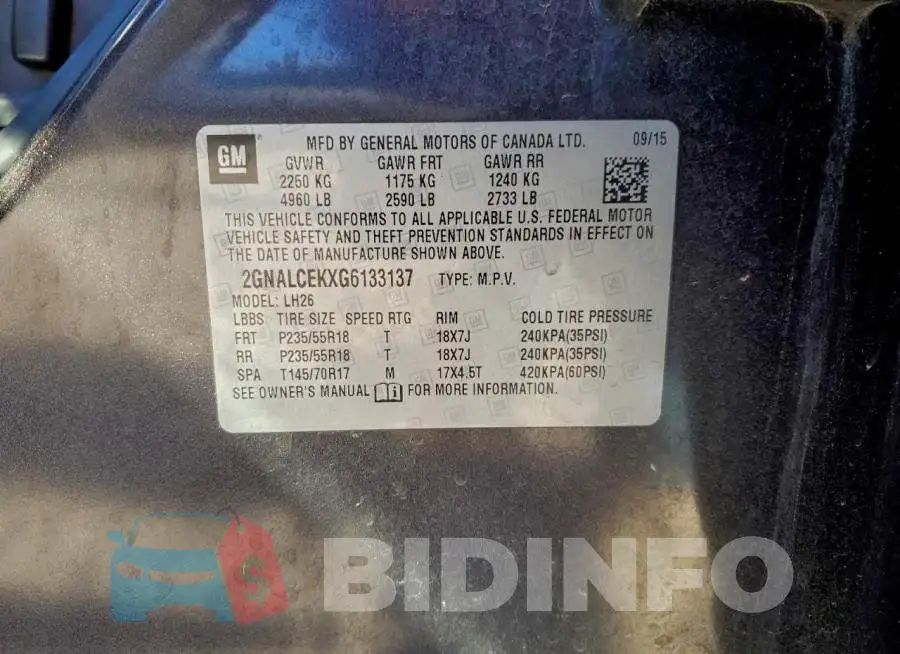 2GNALCEKXG6133137 Photo# 13