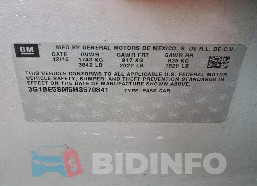 3G1BE5SM5HS570841 Photo# 12