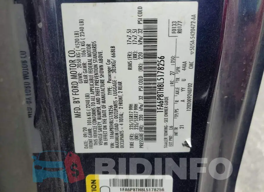 1FA6P8TH8L5178256 Photo# 12