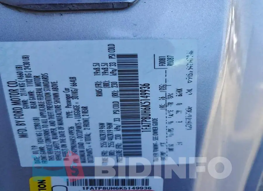 1FATP8UH6K5149936 Photo# 12