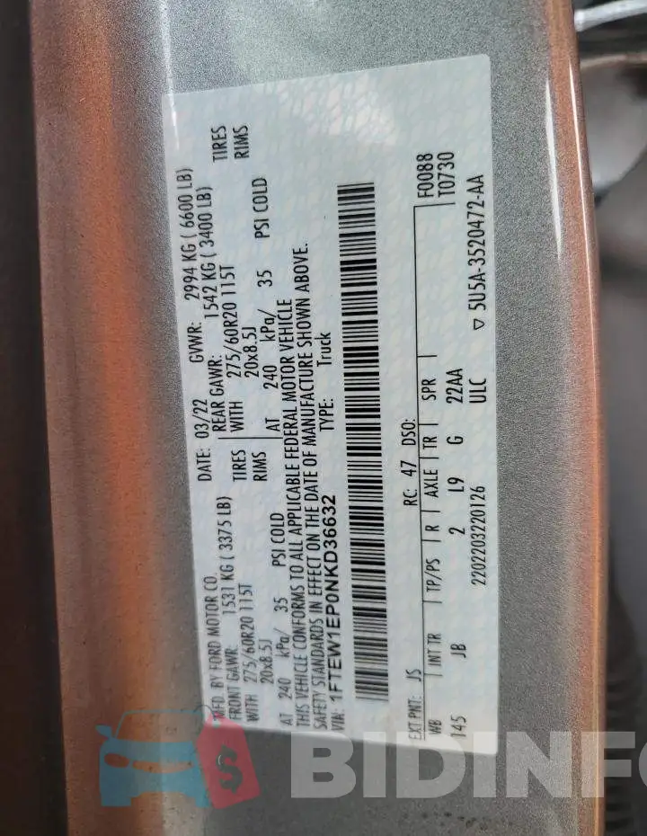 1FTEW1EP0NKD36632 Photo# 12