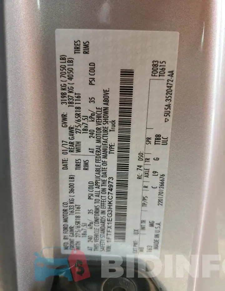 1FTFX1EG3HKC74973 Photo# 12