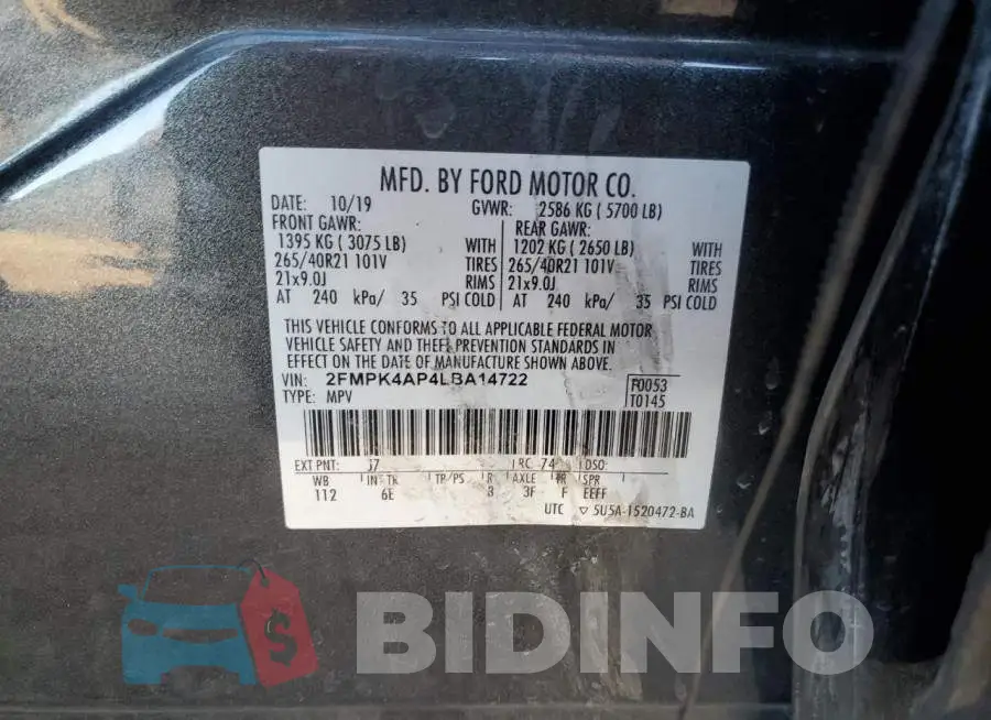 2FMPK4AP4LBA14722 Photo# 12