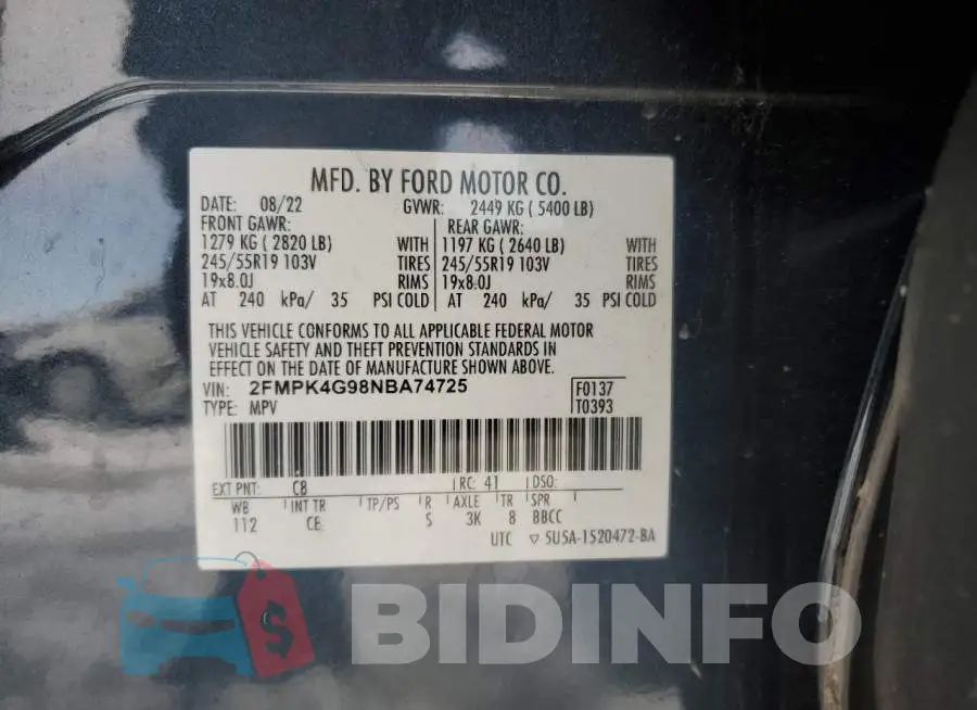 2FMPK4G98NBA74725 Photo# 13