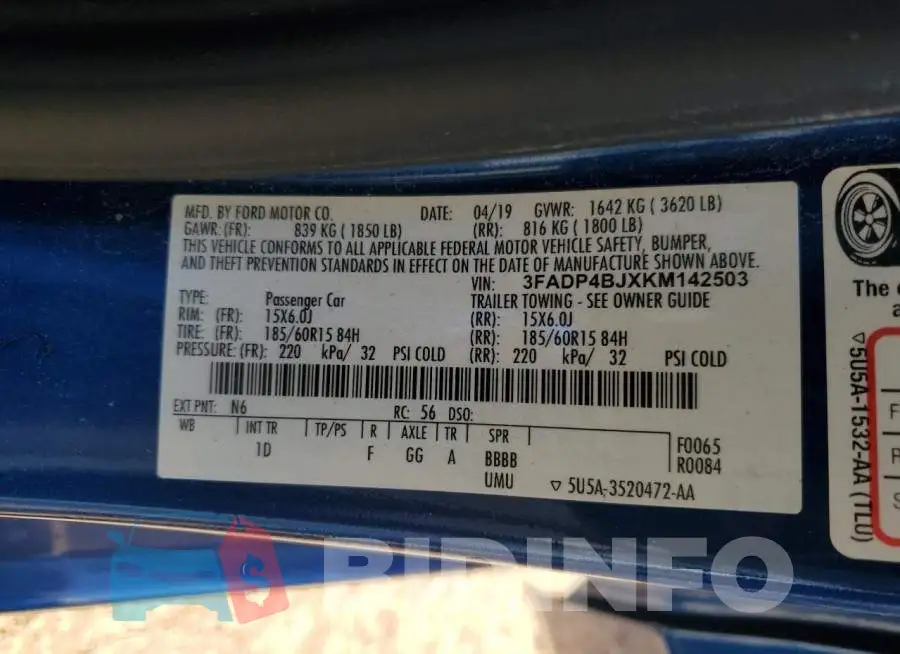3FADP4BJXKM142503 Photo# 13