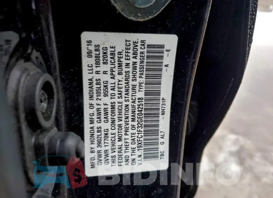 19XFC1F32GE042518 Photo# 12