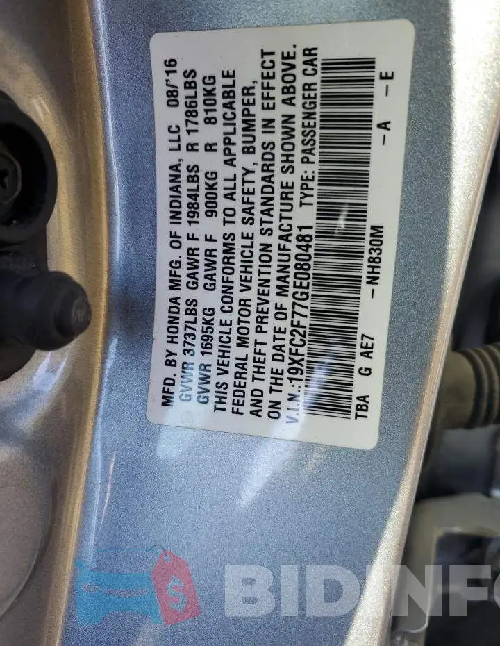 19XFC2F77GE080481 Photo# 12