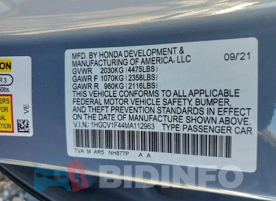 1HGCV1F44MA112963 Photo# 13