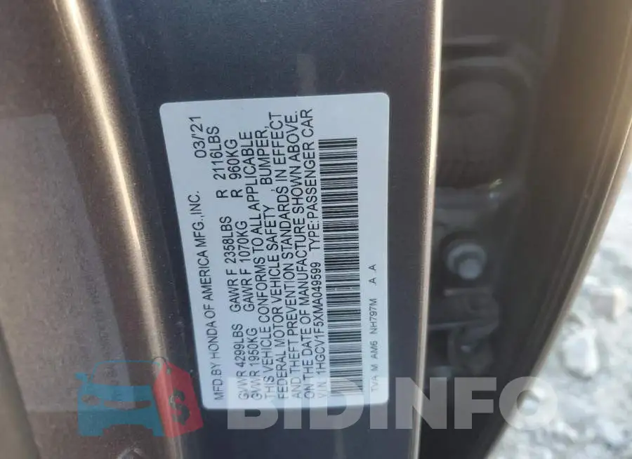 1HGCV1F5XMA049599 Photo# 13