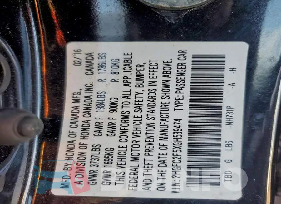 2HGFC2F5XGH539474 Photo# 12