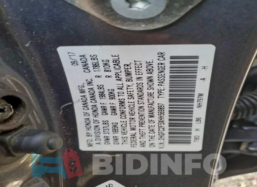 2HGFC2F5XHH569897 Photo# 12