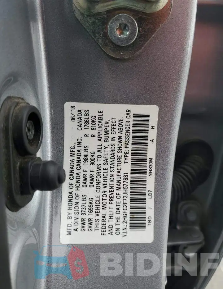 2HGFC2F73JH577881 Photo# 12