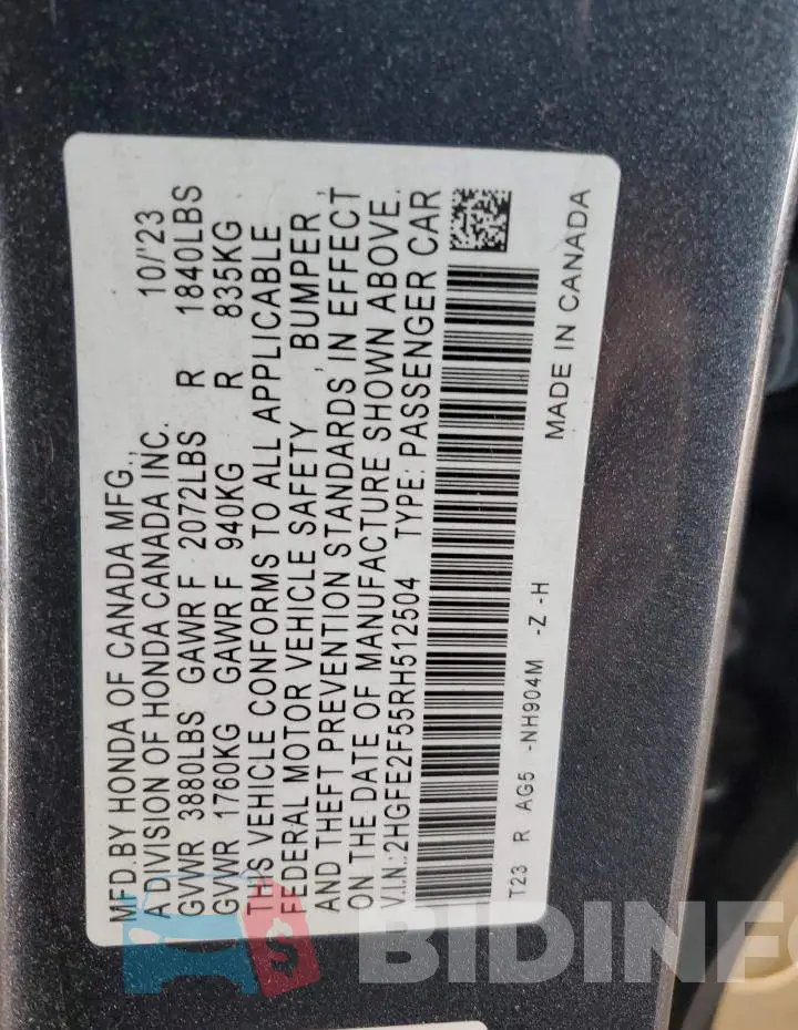 2HGFE2F55RH512504 Photo# 12