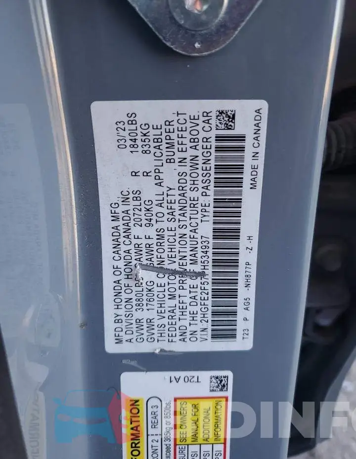 2HGFE2F57PH534937 Photo# 13