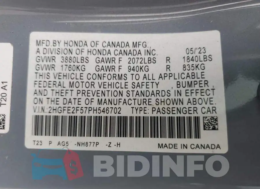 2HGFE2F57PH546702 Photo# 13