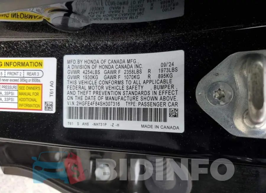 2HGFE4F84SH307316 Photo# 12