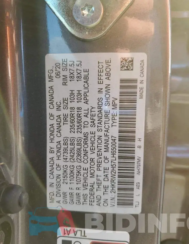 2HKRW2H57LH650047 Photo# 13