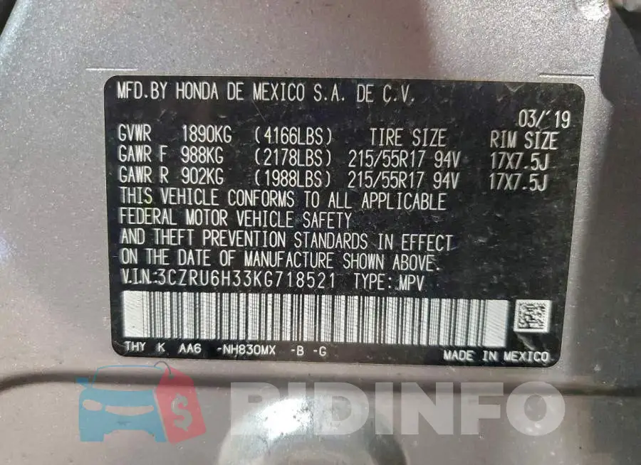 3CZRU6H33KG718521 Photo# 13
