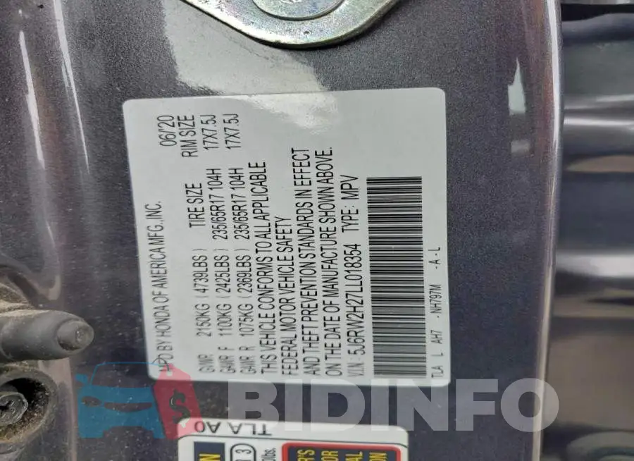 5J6RW2H27LL018354 Photo# 13
