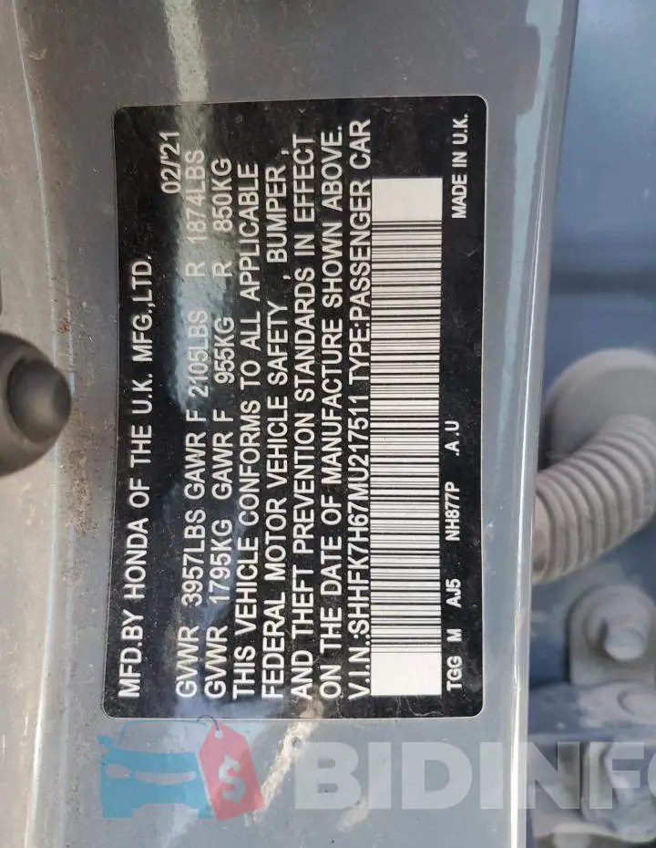 SHHFK7H67MU217511 Photo# 12